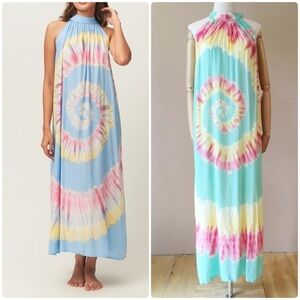 Fashion Ombre tie dye maxi dress green Onesize